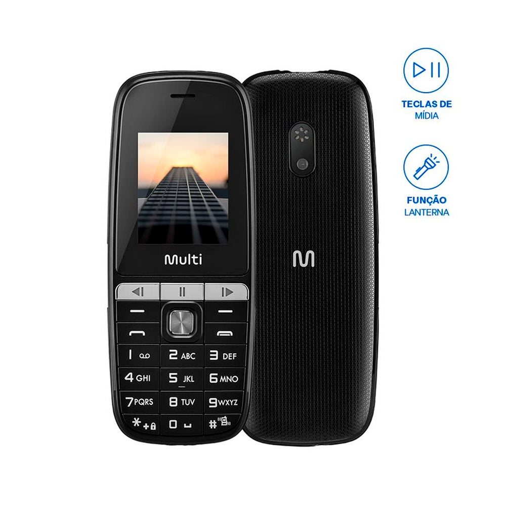 Celular Up Play Multilaser P9076, 2 Chips, Câmera, MP3 Player, Rádio FM e Bluetooth - Preto
