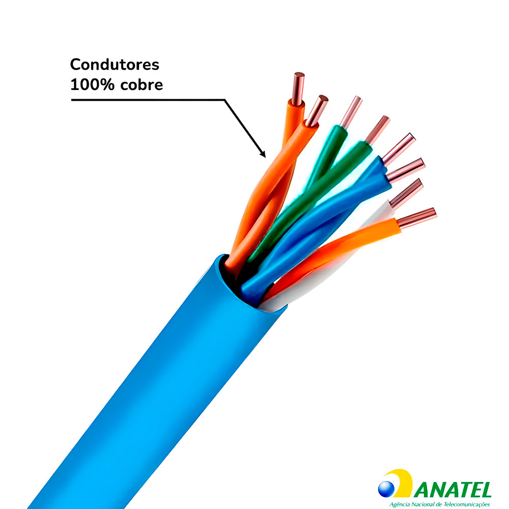 Caixa de Cabo de Rede CAT6, UTP 4P, 100% Cobre, 4PX24AWG, CM INT, WEC - Azul