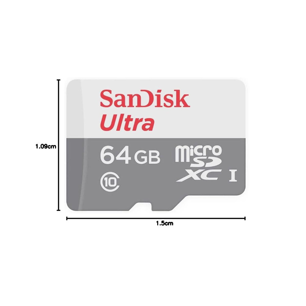 Cartão SanDisk Ultra MicroSDXC 64GB UHS-I Classe 10 A1 100MB/s Full HD c/ Adaptador SD p/ Android SDSQUNR-064G-GN3MA