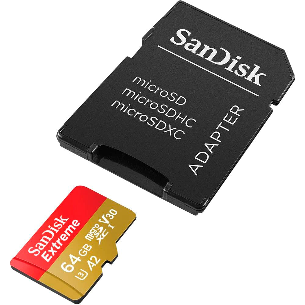 Cartão Micro SD SanDisk Extreme 64GB U3 V30 A2 com Adaptador SD 170MB/s - SDSQXAH-064G-GN6MA
