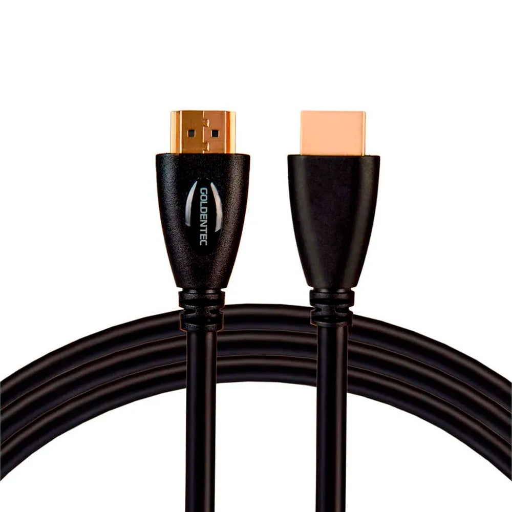 Cabo HDMI para HDMI 5 Metros Plug v2.0 Goldentec, 4K-60Hz e 3D, PVC com Blindagem Tripla, Banhado a Ouro - Preto
