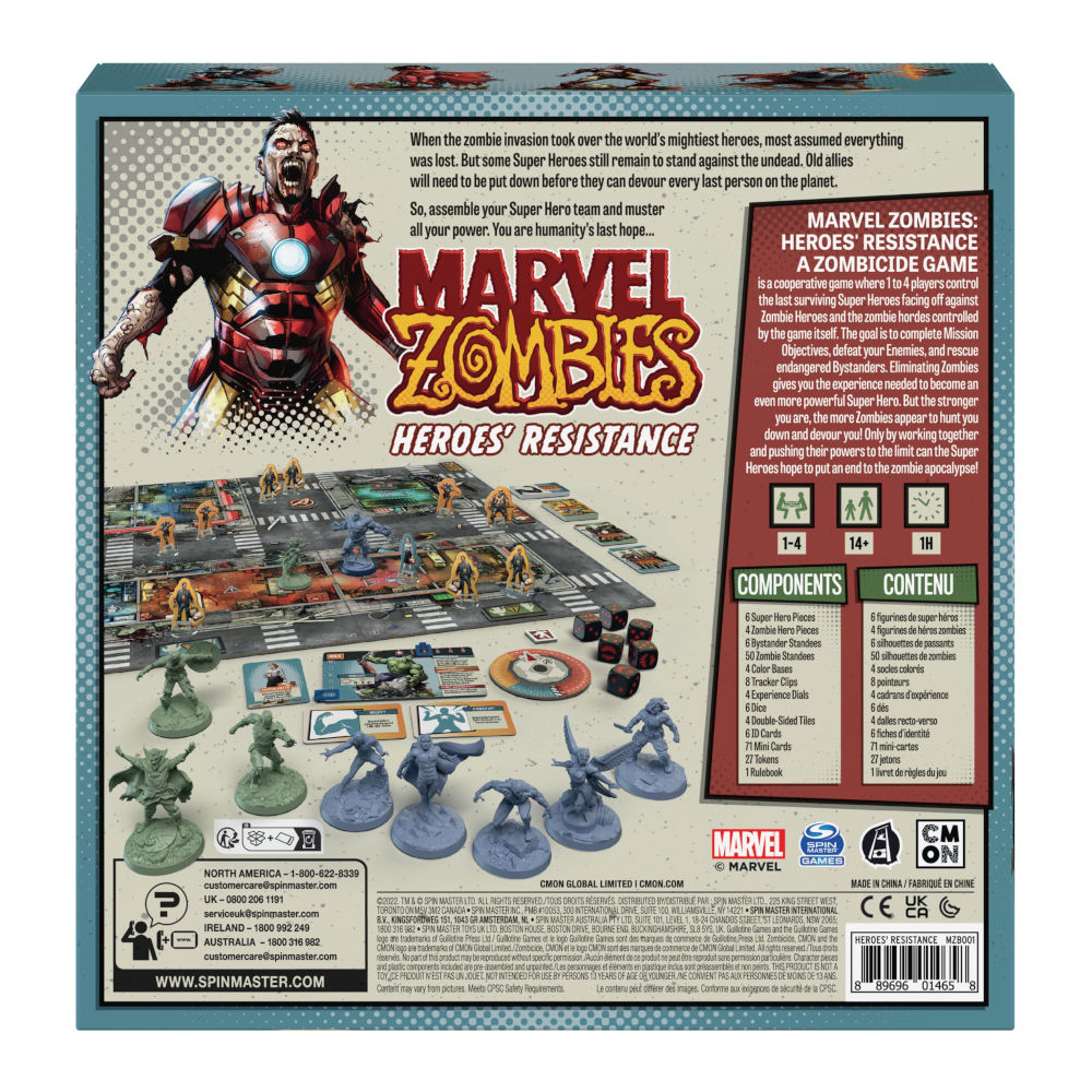 Jogo Tabuleiro Marvel Zombies Heroes Resistance Galápagos 1-4 Jogadores, 6 Heróis, 4 Zumbis Herói, 50 Zumbis, 6 Dados