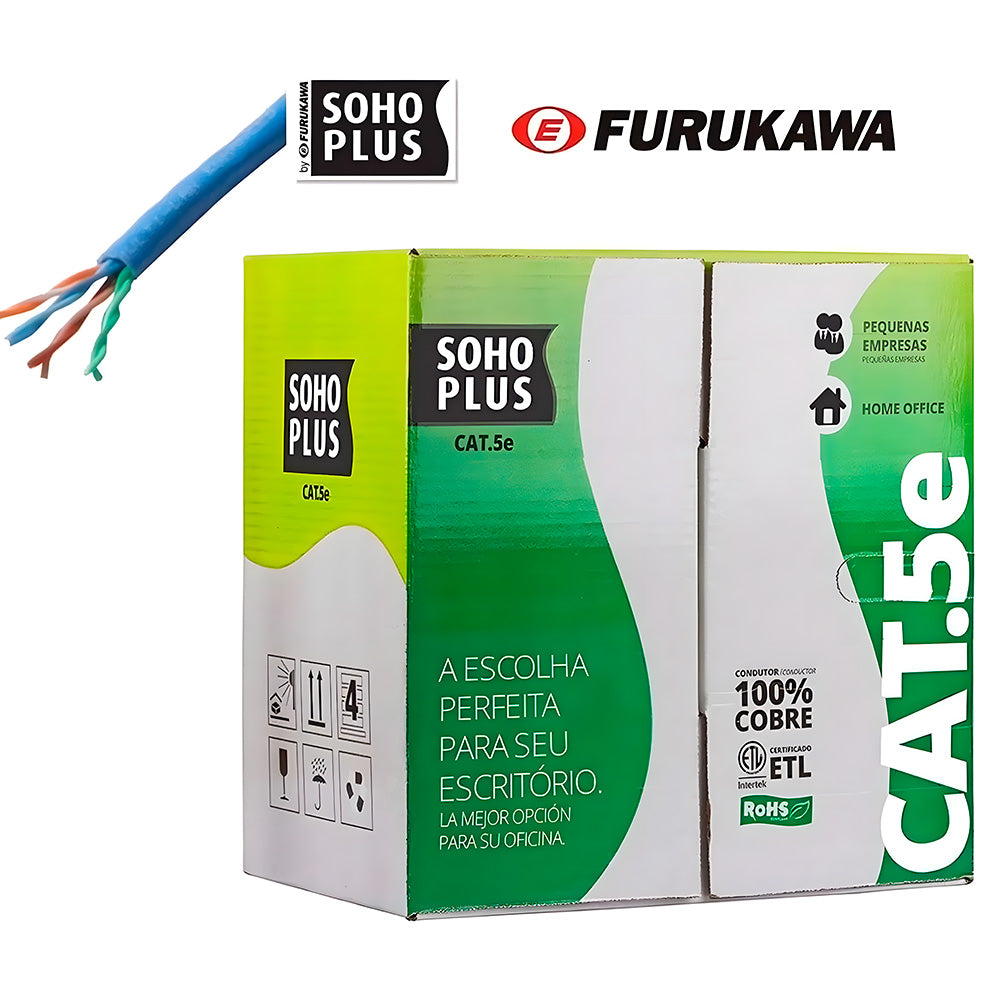 Caixa de Cabo de Rede Soho Plus CAT.5e - 24AWGX4P ROHS AZ 100% Cobre 305 Metros - Azul