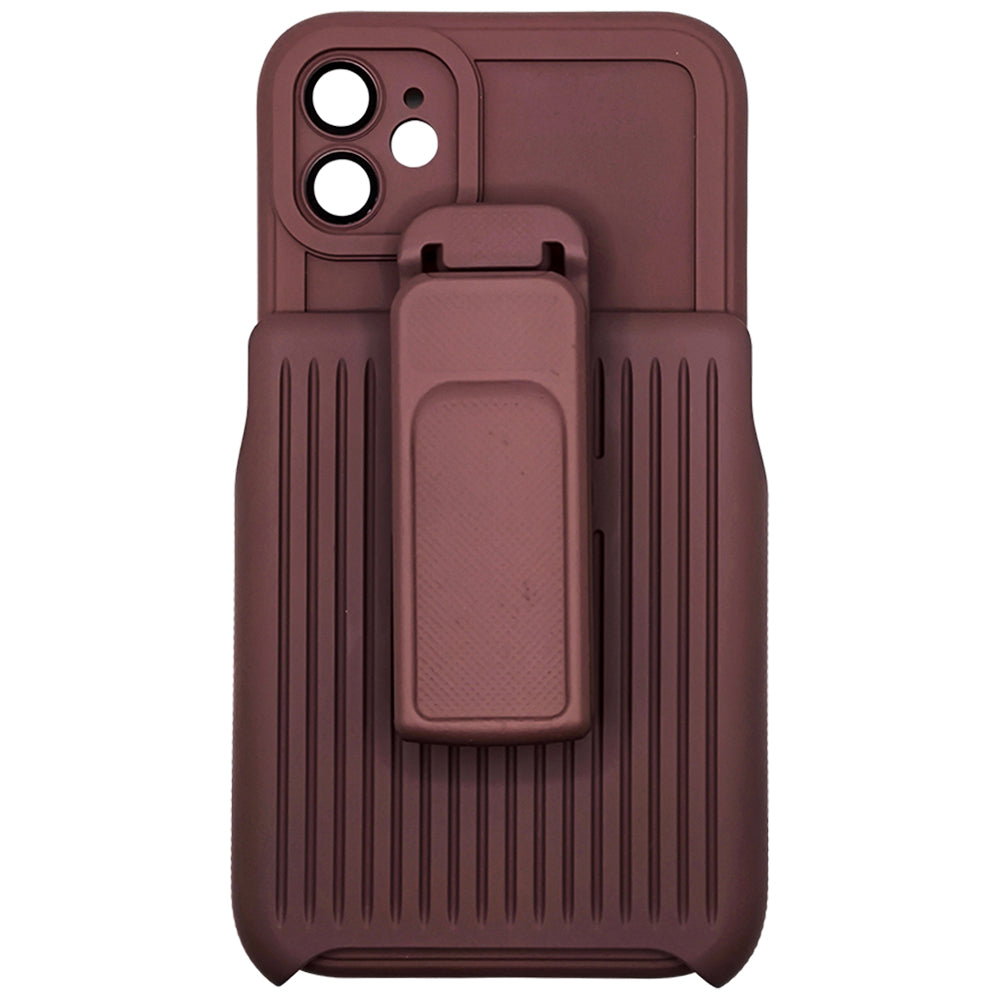 Capa Resistente Para iPhone 11, Com Suporte Clip, Anti-Impacto, Marrom