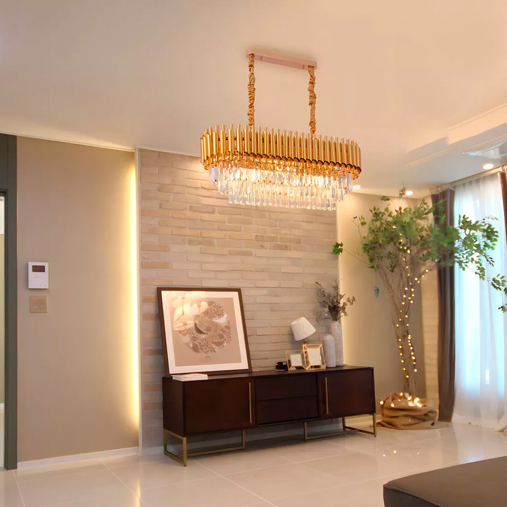 Pendente Lustre LUXVIE LV-1741 - Metal Cristal Dourado Três Cores