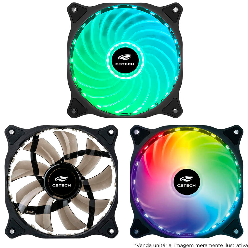 Cooler Fan F9-L150RGB Storm 12cm - Com iluminação RGB 18LED, Rolamento FDB, 12v 1200RPM - C3Tech