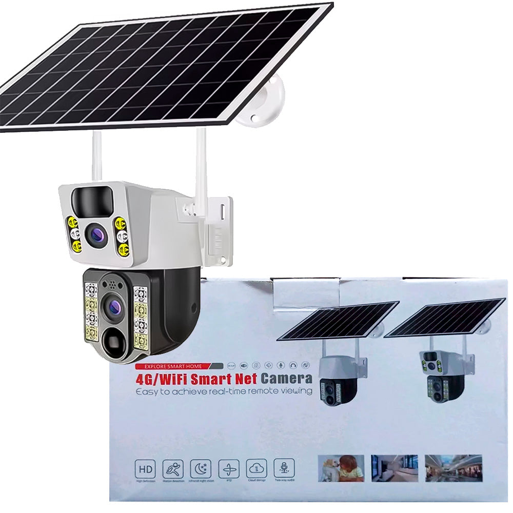 Câmera de Segurança IP Externa Com Paínel Solar, 8MP Full HD, 2.4GHz Wi-Fi, Lente Dupla, Detector de Movimento