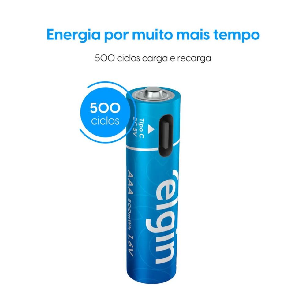 Pilha Recarregável AAA Palito USB-C 1.200mAh com 2 unidades Blister + Cabo (ELE000000082428)