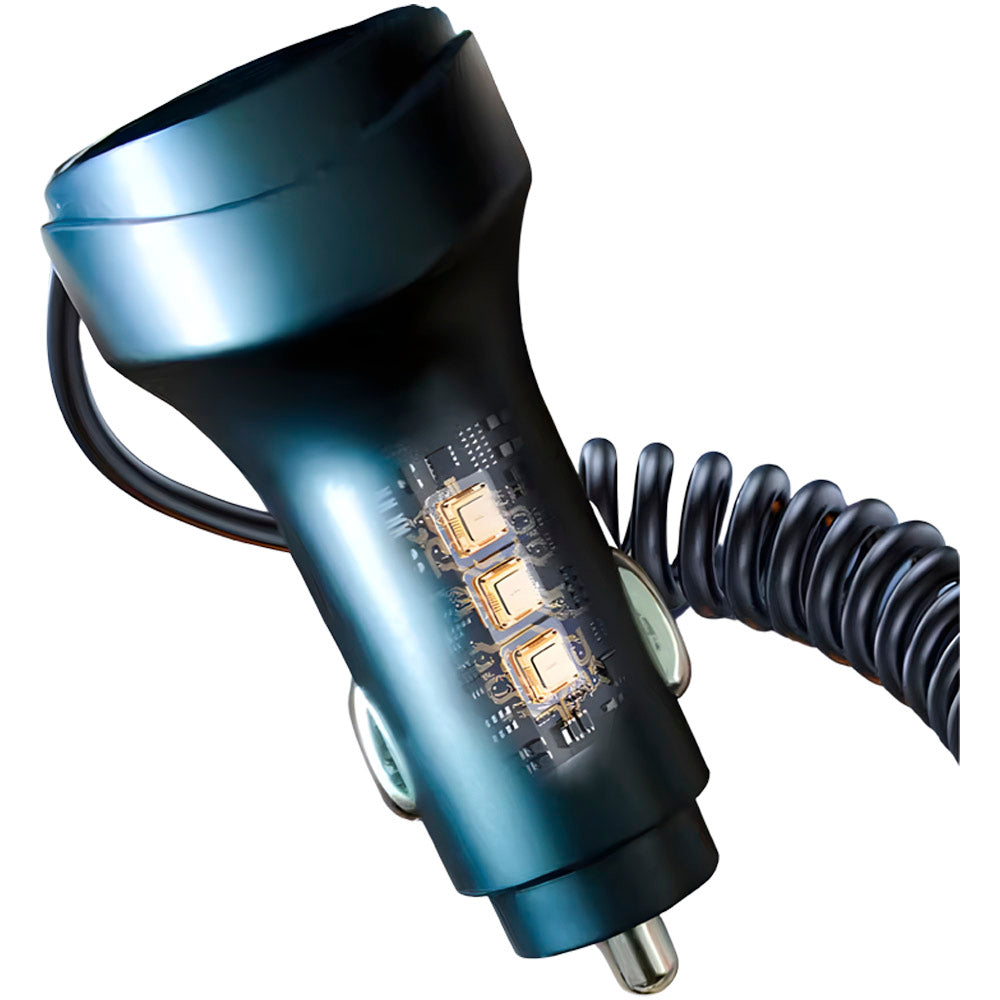 Carregador Veicular 55W Com Uma Entrada USB 3.1A e Uma Entrada USB-C, Com 3 Saídas de Carregamento - KC-08