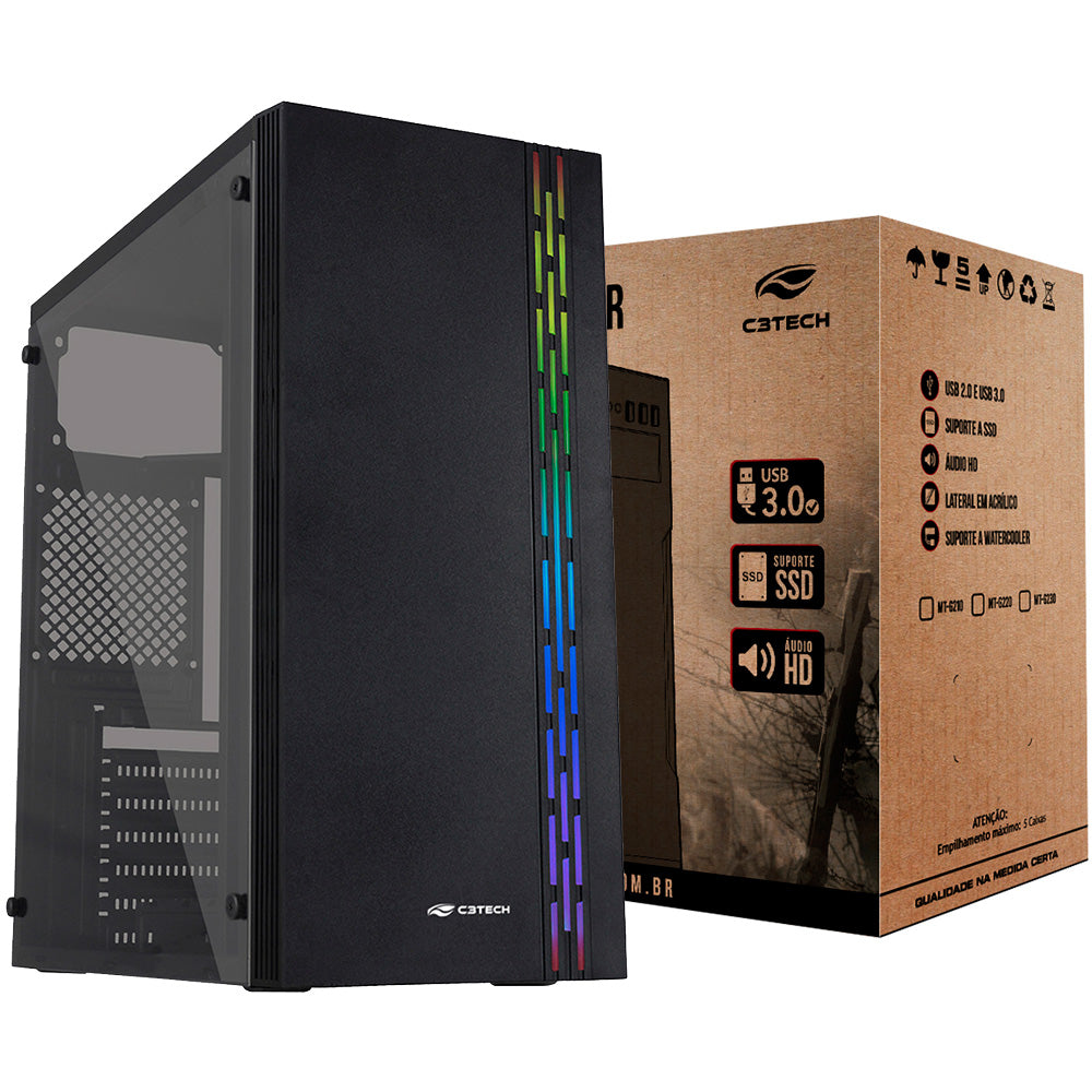 Gabinete Gamer, Com Tampa Lateral em Acrilico, MT-G230BK, C3Tech, S/Fonte, Preto