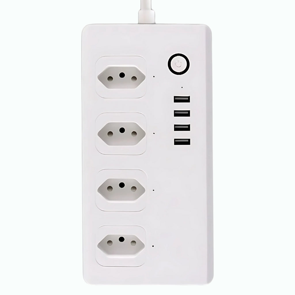 Extensão Inteligente, Zigbee 3.0, Com 4 Tomadas, 4 Portas USB, Cabo 1.5 Metros, Anti Surto, APP Tuya, Branco