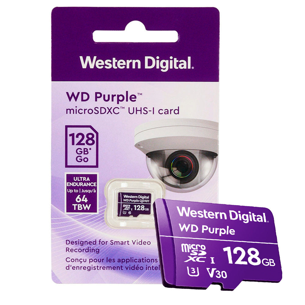 Cartão de Memória MicroSDXC 128GB WD Purple Intelbras, ‎Gravação 20Mb/s Leitura 20Mb/s, Roxo