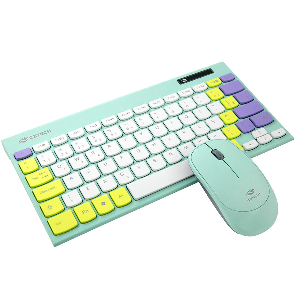 Kit Teclado e Mouse C3Tech, Sem Fio, 2,4GHz USB Nano, K-W71GN - Verde