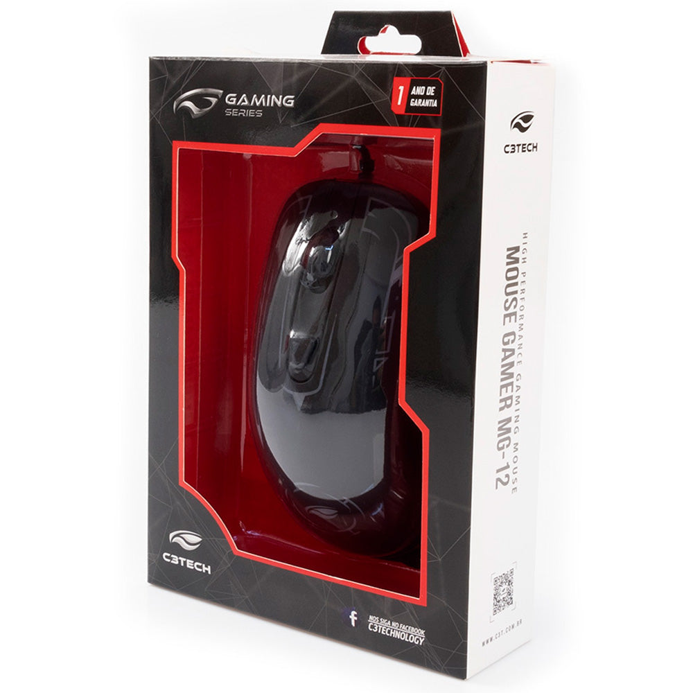 Mouse Gamer C3Tech, 2400DPI, LED Multicolors, 4 Botões, USB 2.0, MG-12BK - Preto