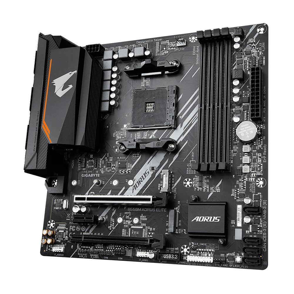 Placa-Mãe Gamer Gigabyte B550M AORUS Elite AM4 AMD B550 Micro-ATX DDR4 Dual M.2 PCIe 4.0 LAN GbE