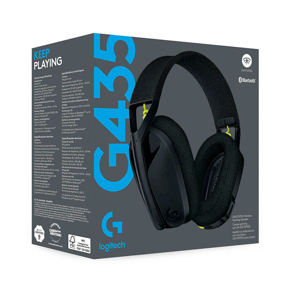 Headset Gamer Sem Fio Logitech G435, Lightspeed e Bluetooth, Dolby Atmos, USB, PC, PS4, PS5, Mobile, Drivers 40mm, Preto