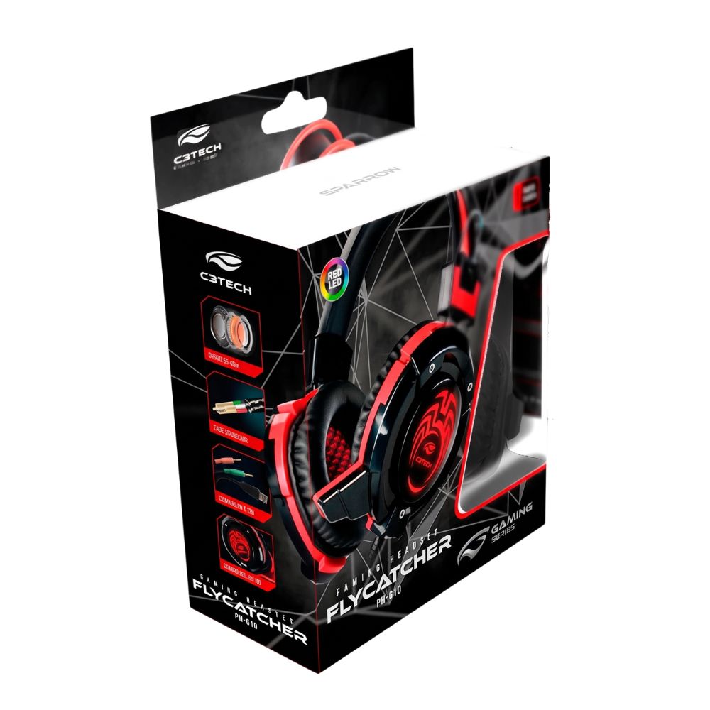 Fone Com Microfone Game Flycatcher PH-G10BK com Led Vermelho C3Tech