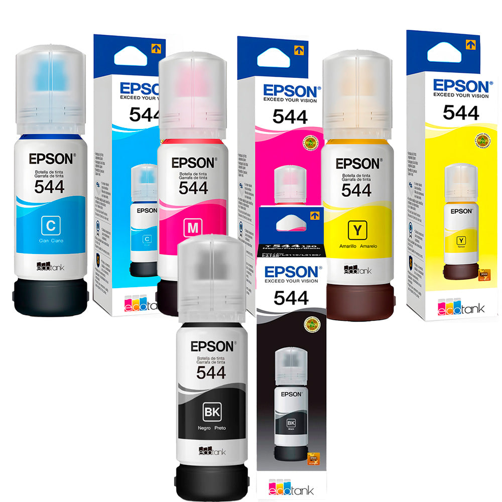 Kit Refil de Tinta 4 Cores Epson 544-Preto/Amarelo/Cyan/Magenta- Original Para L3110/L3150/L3250- ( Caixa com 4 Cores)