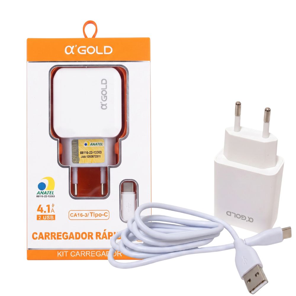 Carregador de Celular Rápido USB-C 4.1A 2 Entradas USB CA16-3 - Branco