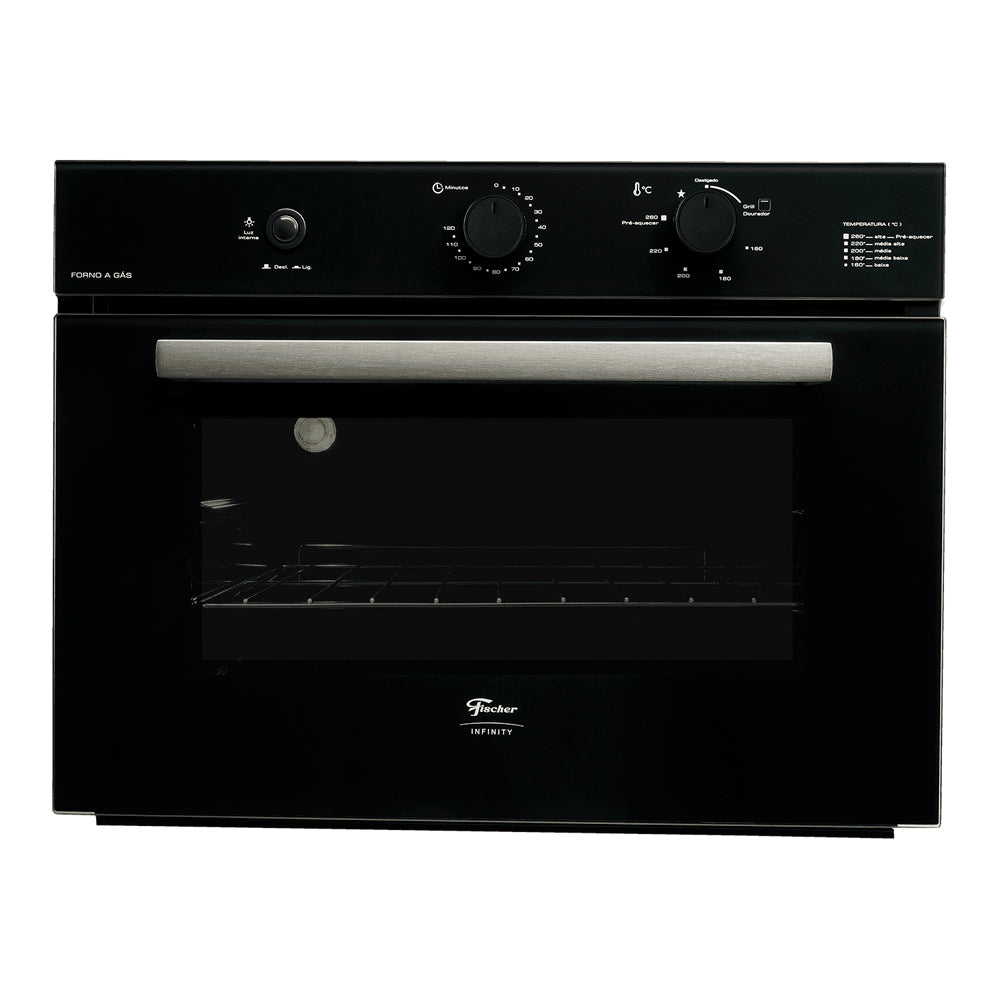 Forno a Gás de Embutir Fischer Infinity 50L com Grill Elétrico, Timer 120 min, Temperatura 160-260°C, Vidro Duplo, 127v