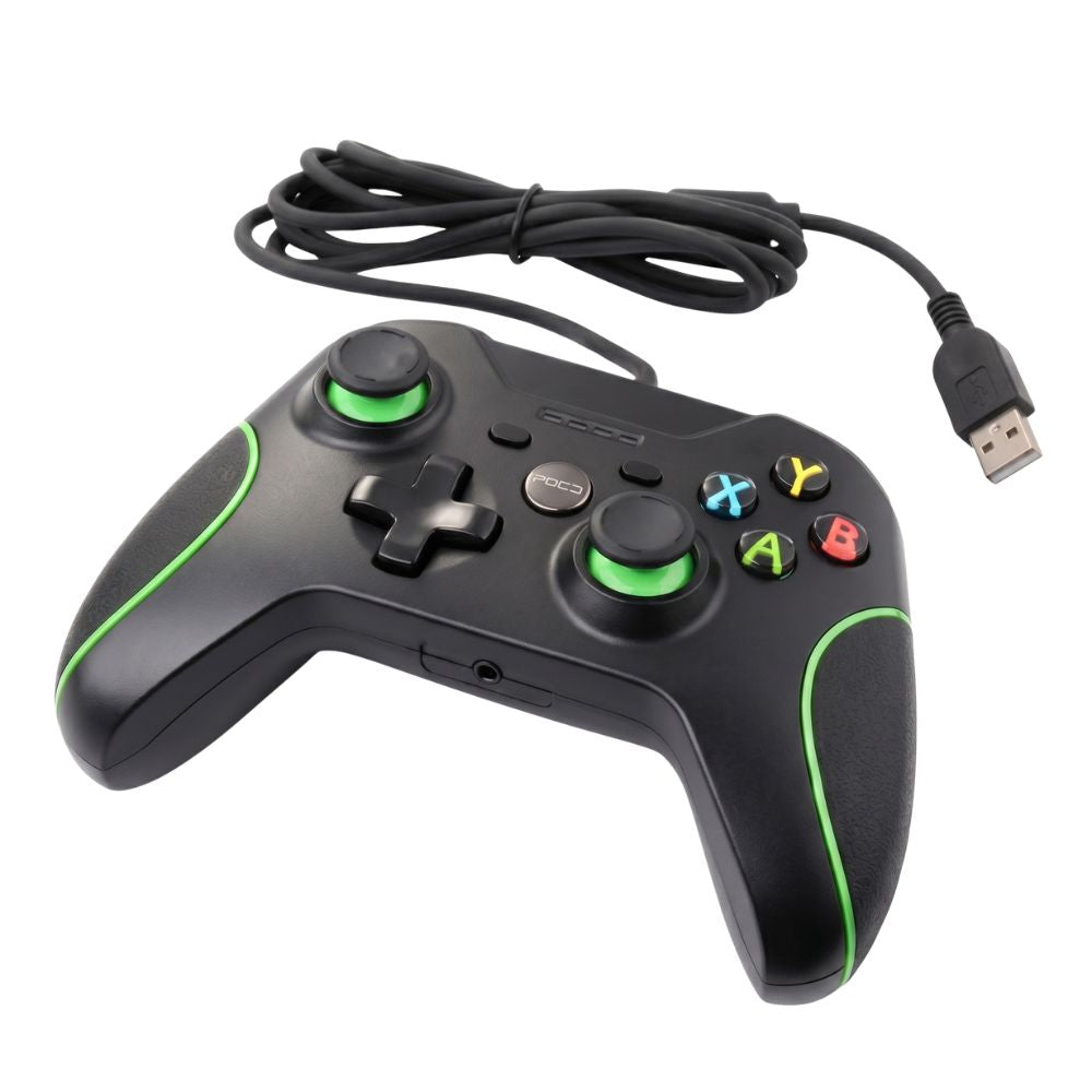 Controle Kap-X01 KapBom Joystick Com Fio Para Xbox One e Computador, Preto/Verde