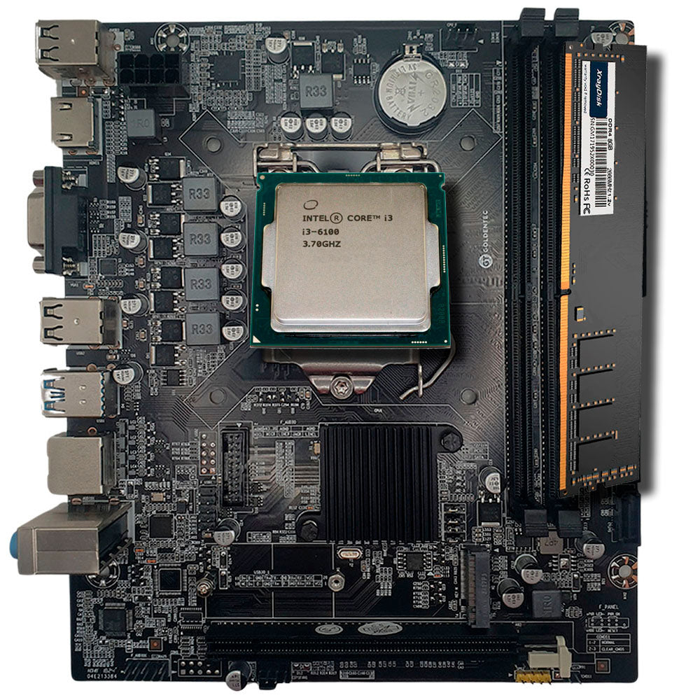 Kit Placa Mãe H110, Com Processador i3-6100, Memória Ram 8GB DDR4