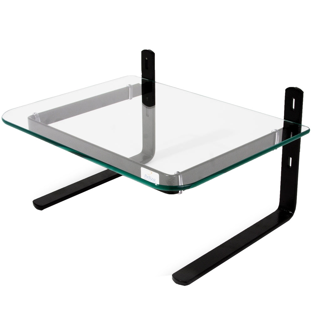 Suporte Para Monitor Ergonômico Ajustável, Office, Conforto e Estabilidade, Preto com Vidro Incolor - Reliza