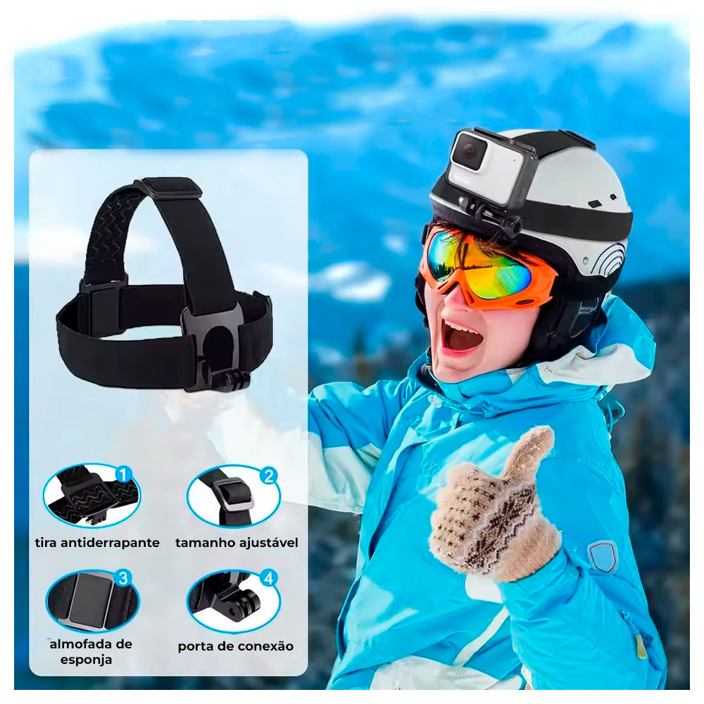 Kit Suporte Para Celular e Câmeras GoPro, 6 Peças, Suporte de Peito e Cabeça, Ajustável, Estabilidade Reforçada, Preto