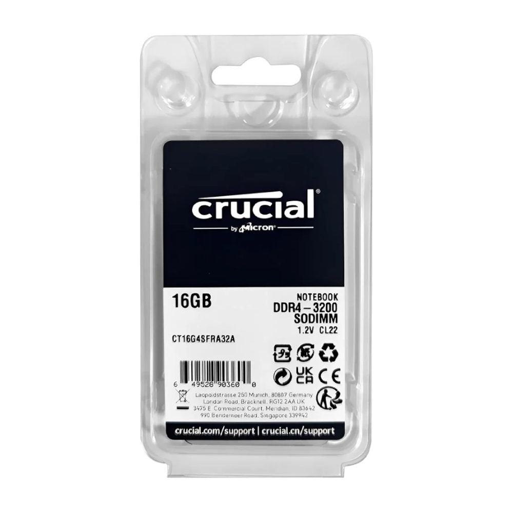 Memória Notebook Crucial 16GB DDR4 3200MHz SODIMM 1.2V CL22, Single Rank, CT16G4SFRA32A.M16FE