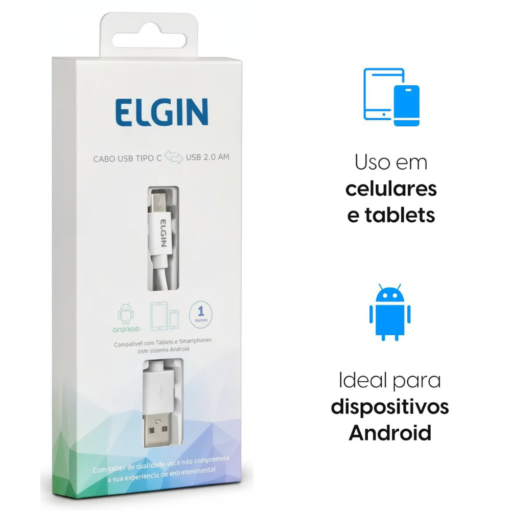 Cabo USB Tipo-C Elgin 1m, 46RCTIPOC000, Branco