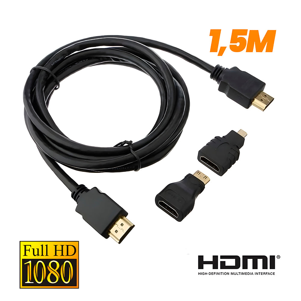 Kit Cabo HDMI 3 Em 1 HDTV Com Adaptadores Mini e Micro, IT-Blue - LE 6623