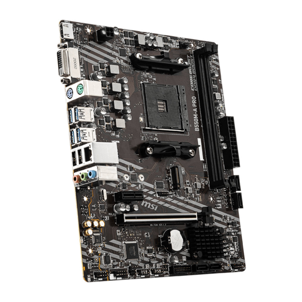 Placa Mãe MSI B550M-A PRO AMD AM4 mATX DDR4 Chipset B550 Gigabit LAN, M.2 PCIe 4.0 SATA 6Gb/s, HDMI 2.1, DVI-D, USB 3.2