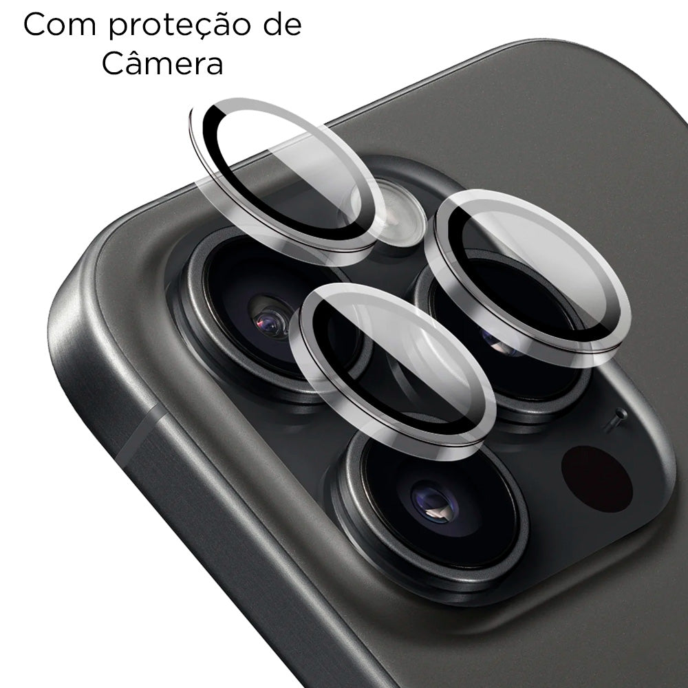 Capa Para iPhone 15 Pro Max, Transparente, Acabamento em Acrílico, Com Proteção de Câmera, Detalhes em Preto, BGM