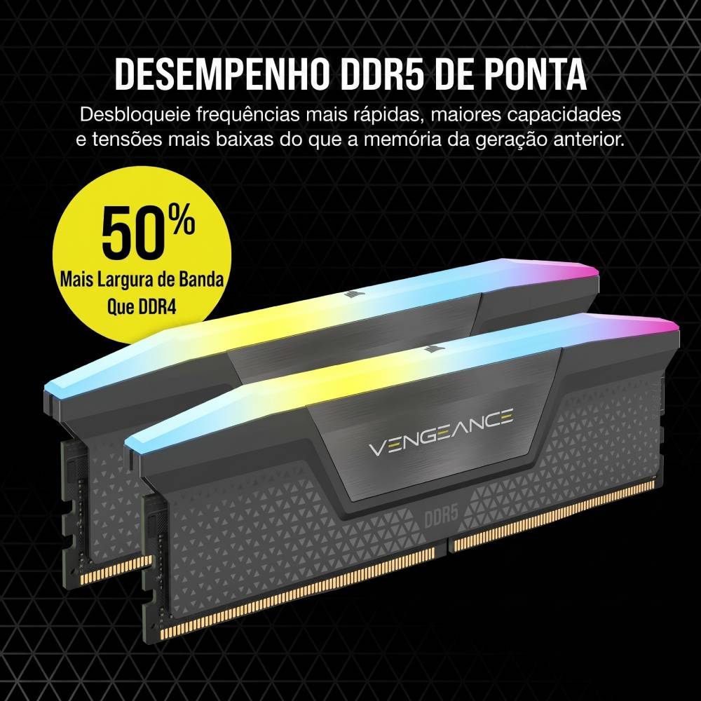 Memória RAM Desktop 16GB DDR5 Corsair Vengeance (1x16GB) 6000MHz RGB (CMH32GX5M1E6000Z38)