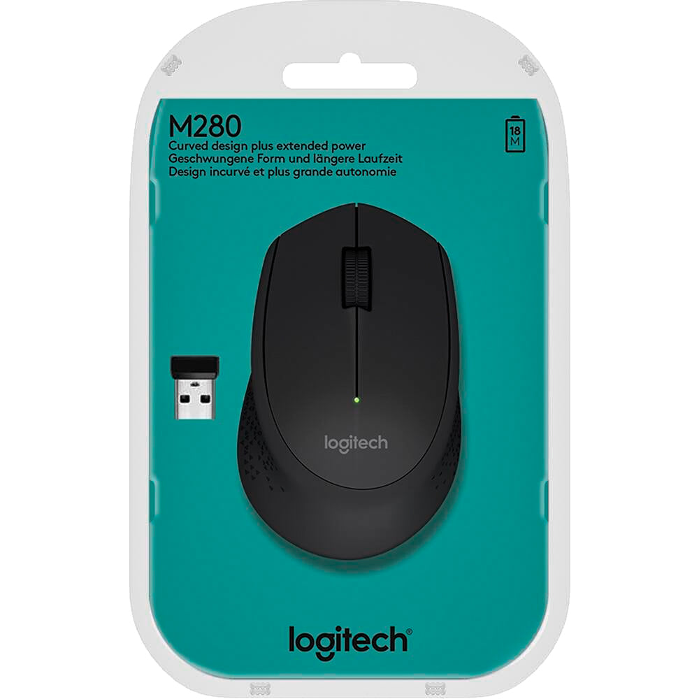 Mouse Wireless Logitech, M280, Com Conexão USB e Pilha Inclusa, 1.000 DPI, Preto