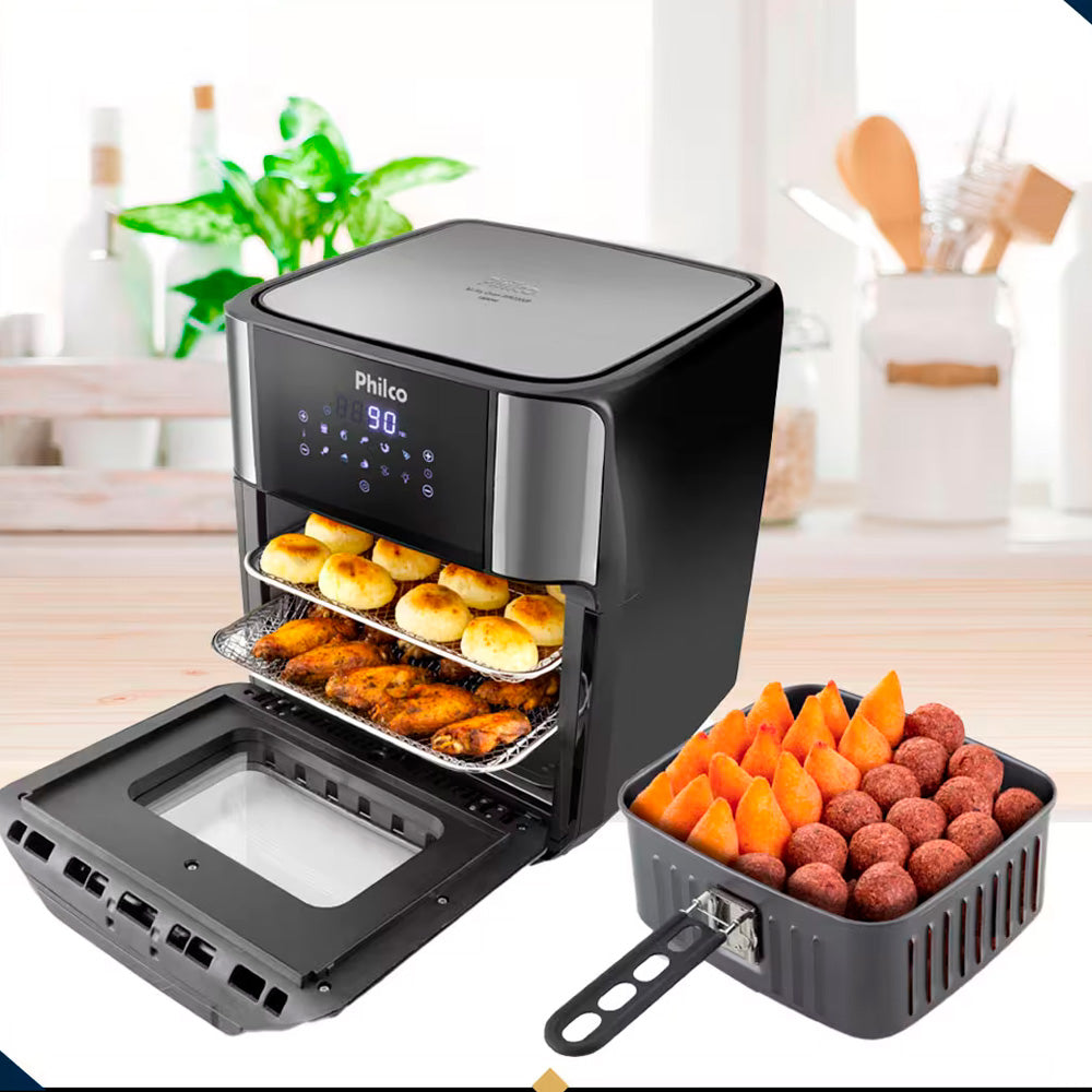 Air Fryer Oven 4 em 1 Philco 12 Litros 1800W PFR2200P 220V Preto/Prata