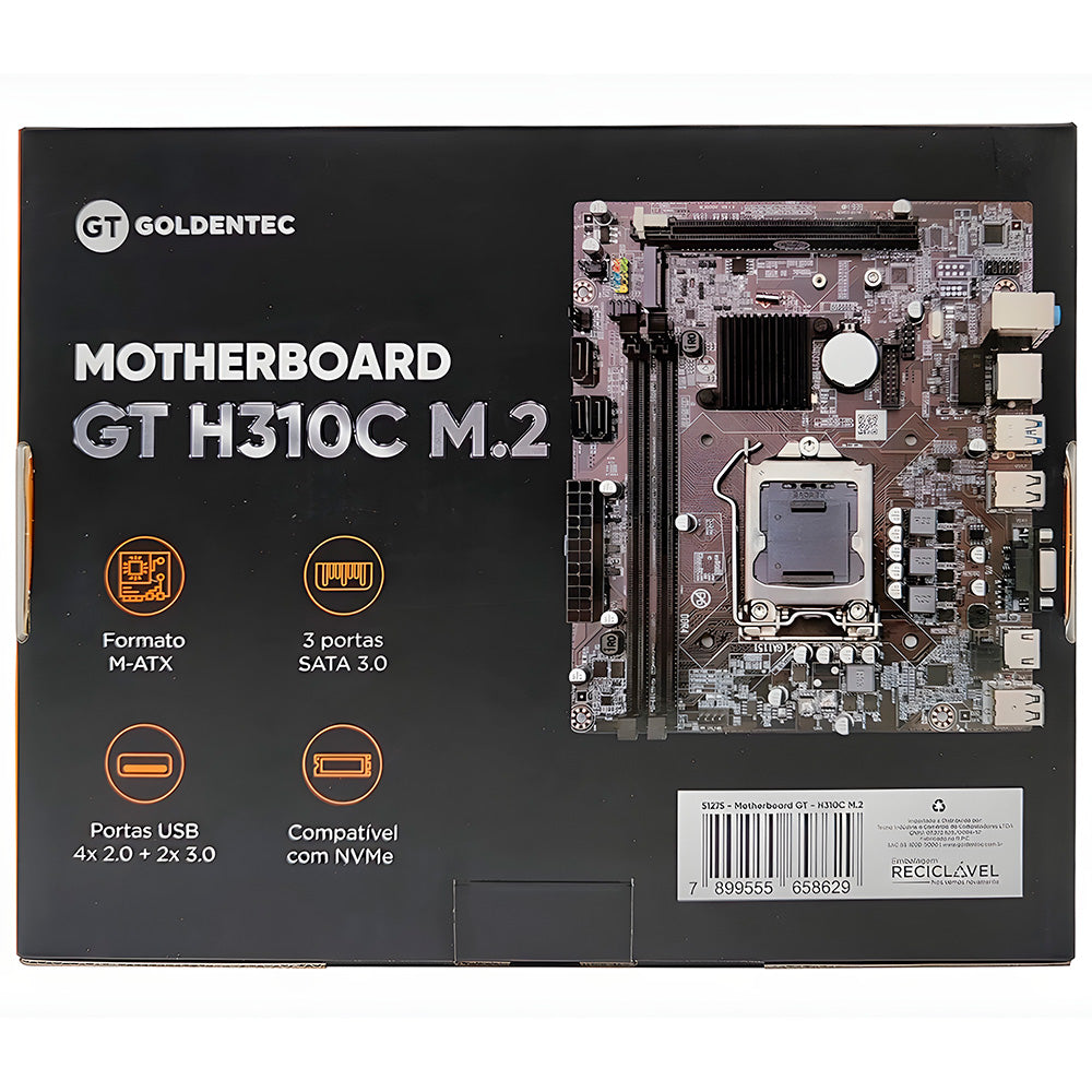 Placa Mãe Soquete 1151 H310C DDR4, Com Slot M.2 NVMe, PCI Express, HDMI e Rede Gigabit, Goldentec - GT-H310C-M.2
