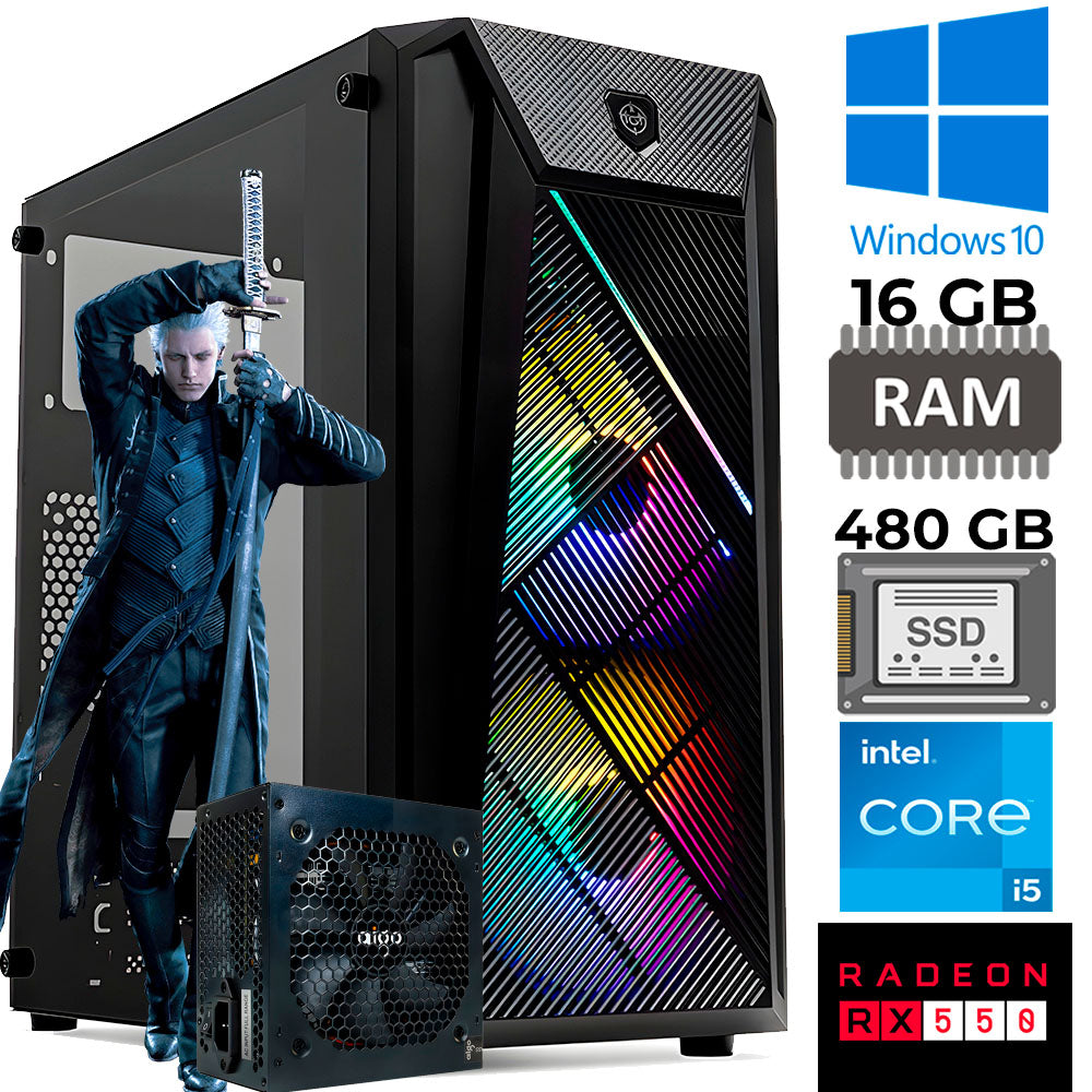 Computador Gamer i5 3470, SSD 480GB, RAM 16GB, Placa Vídeo RX 550, 2GB, GDDR5, Fonte 500W 80 Plus