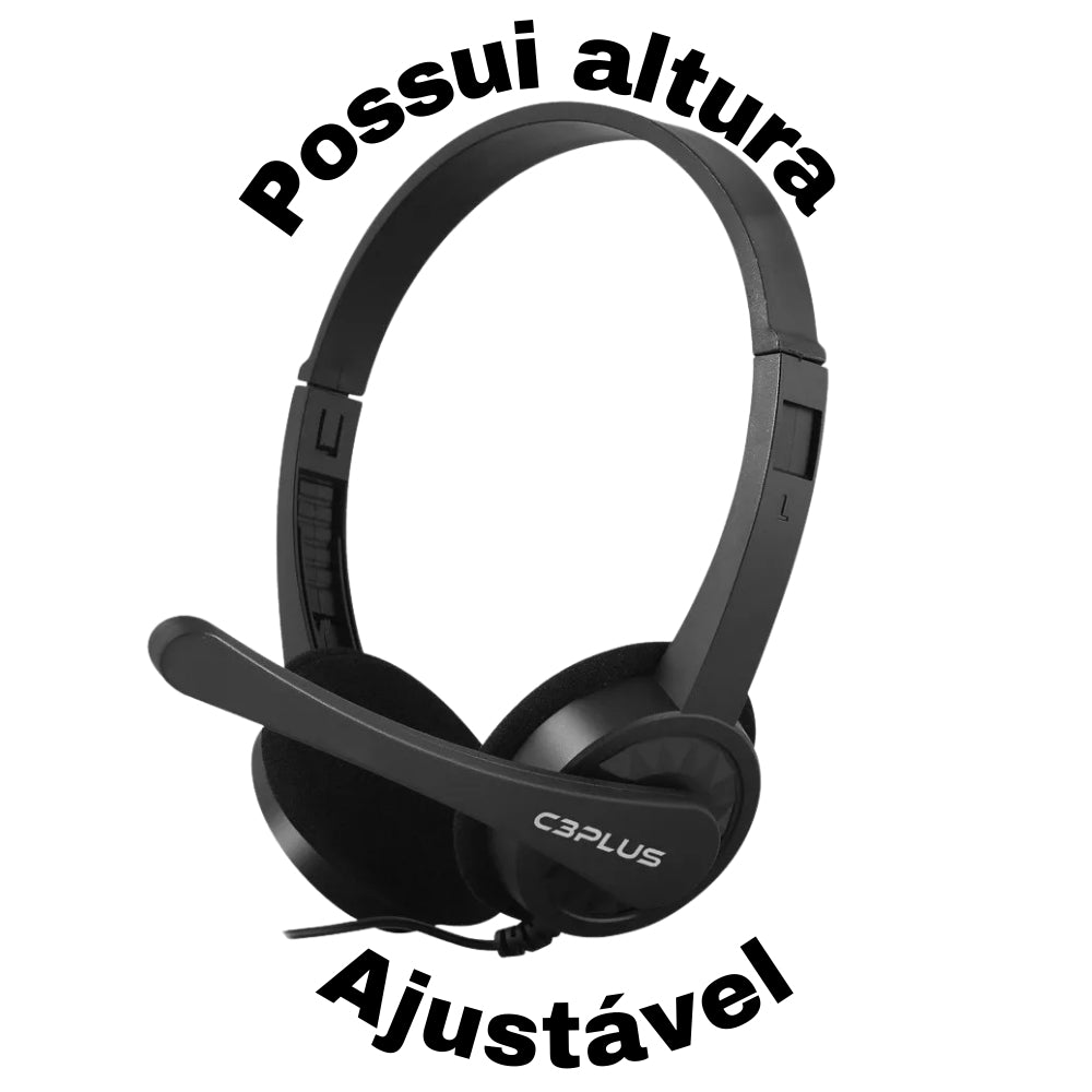 Fone Com Microfone PH-02BK, C3Plus Conector P2, Com Ajuste de Altura, Preto