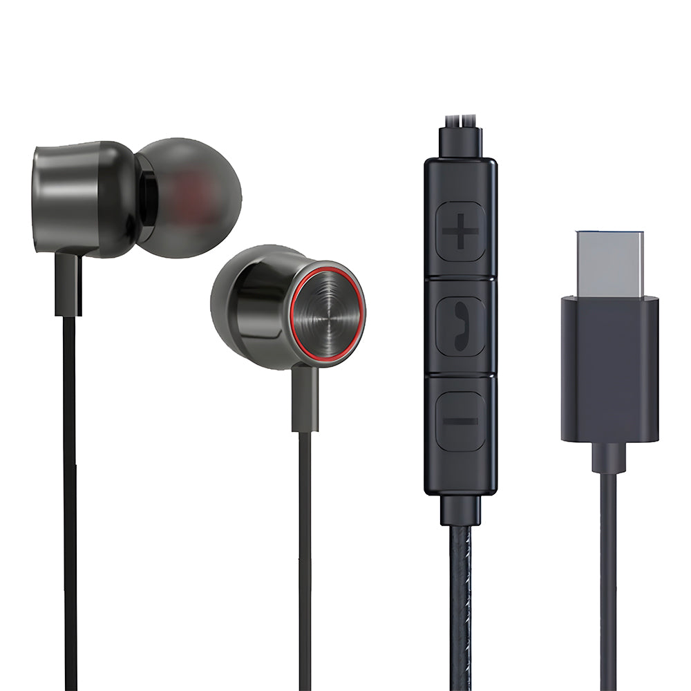 Fone de Ouvido Estéreo com Microfone, Conector USB-C, Acabamento em Alúminio, Cabo 1,2m, TCN Classic - Preto