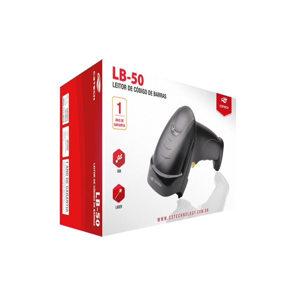 Leitor Código de Barras USB, Com Suporte Incluso, LB-50BK, C3Tech, Preto