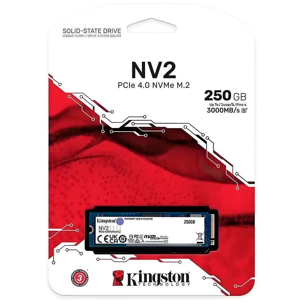 SSD M.2 Kingston NV2 250GB / NVMe PCIe 4.0 x4, Gen4- (SNV2S/250G) Leitura 3500MB/s, Gravação 1300MB/s - SNV2S/250G