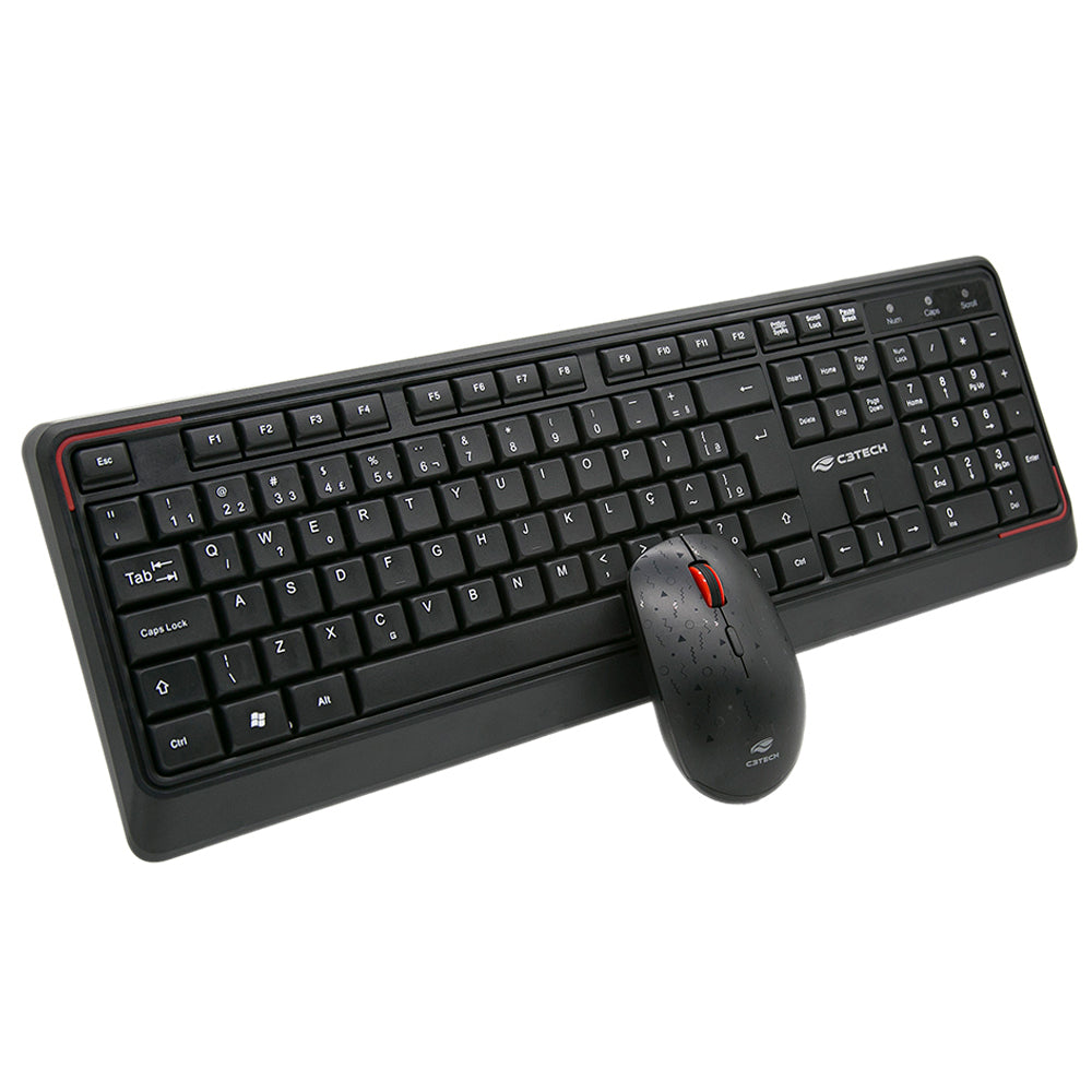 Kit Teclado e Mouse C3Tech, Wireless (Sem Fio), K-W70BK - Preto