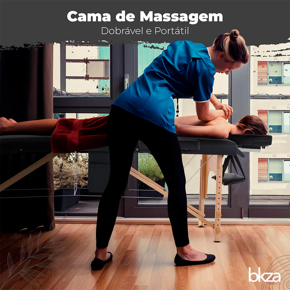 Cama Maca de Massagem Portátil Premium, Divã BKZA - MSG 102 ,Tatuagem, Massoterapia, Quiropraxia, Com Maleta, Preto