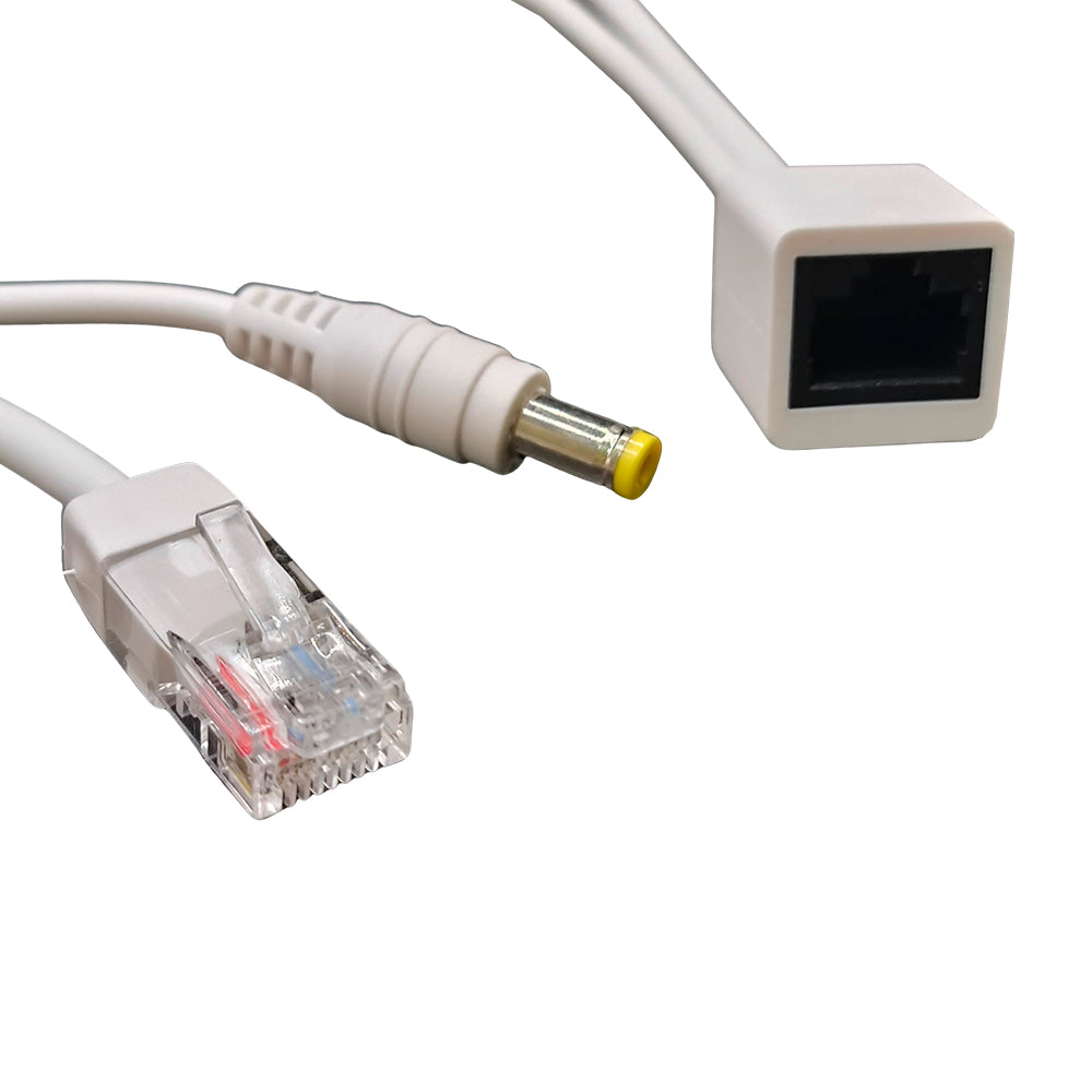 Adaptador de Cabo Injetor PoE, Par Macho e Fêmea, 5V/ 12V/ 24V/ 48V, Até 40m de Distância, Branco - FC