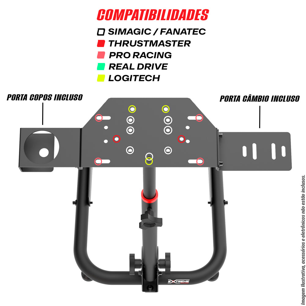 Suporte para Volante Simulador Extreme Simracing SPRO V3, Compatível com Logitech G27, G29, G920 e G923, Preto