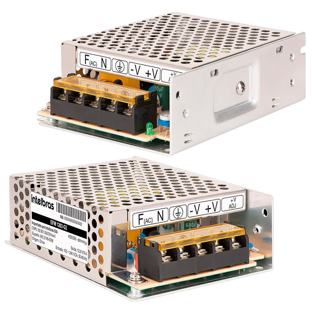 Fonte de Alimentação Colmeia 12,8V 3A Ajustavel 11,5 a 13,8 AC/DC, Bivolt, Intelbras, EFM 1203 G2
