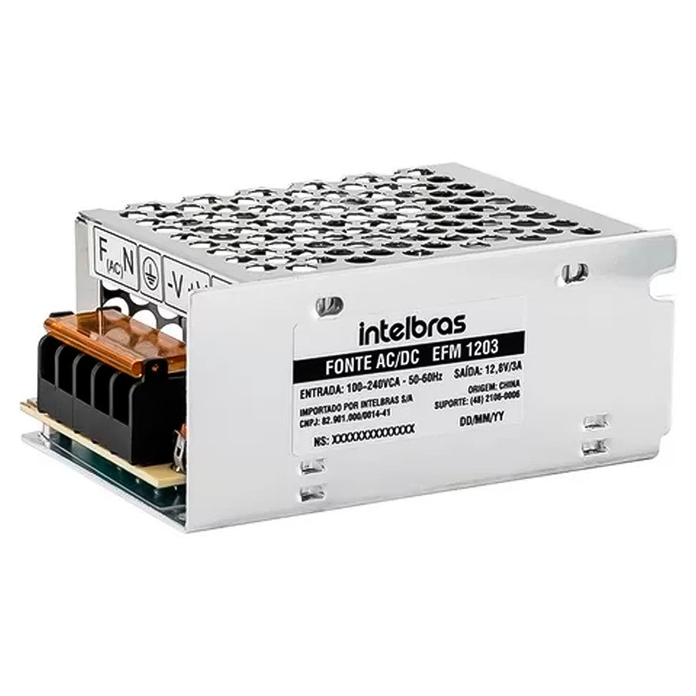 Fonte de Alimentação Colmeia 12,8V 3A Ajustavel 11,5 a 13,8 AC/DC, Bivolt, Intelbras, EFM 1203 G2