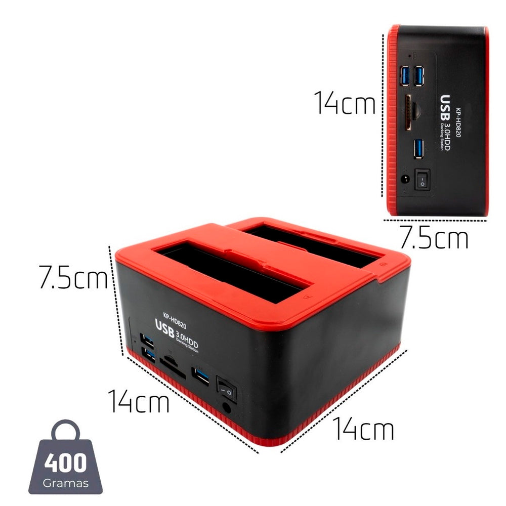 Dockstation Vertical Para HDD de 2.5" e 3.5", Com Entrada Para USB e Cartão de Memoria - KP-HD820