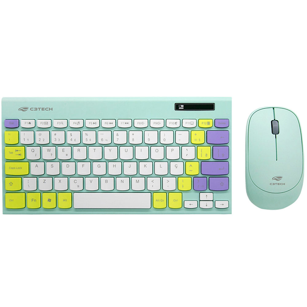 Kit Teclado e Mouse C3Tech, Sem Fio, 2,4GHz USB Nano, K-W71GN - Verde